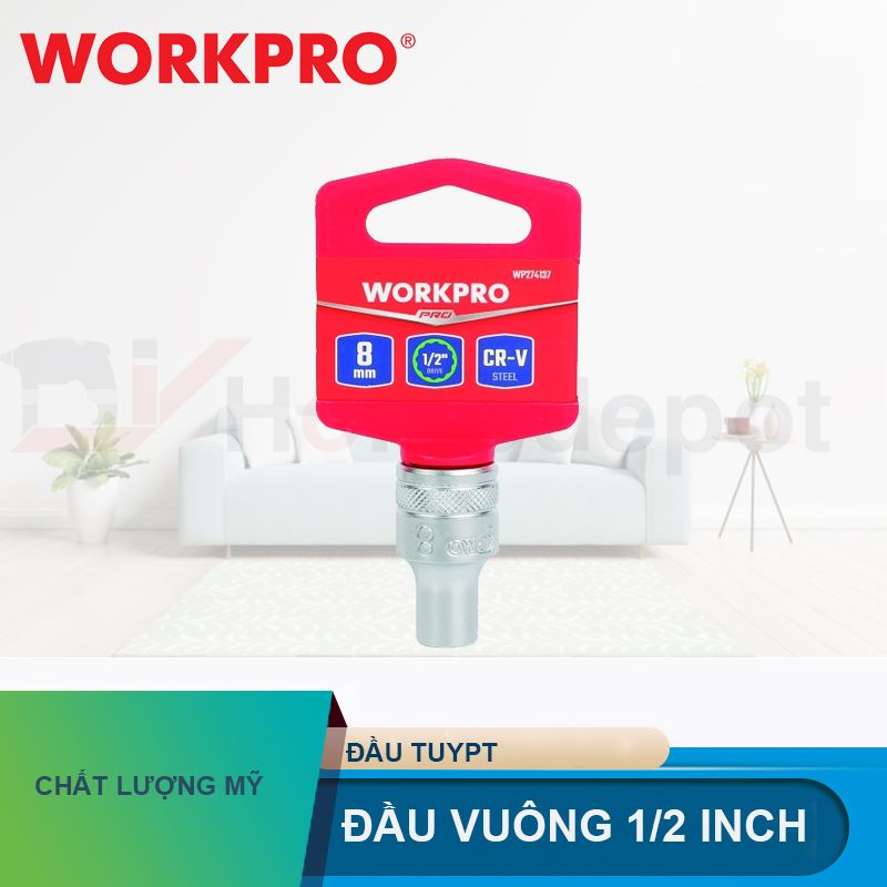 Đầu tuýp có đầu vuông 1/2 inch và đầu lục giác 12 cạnh Workpro