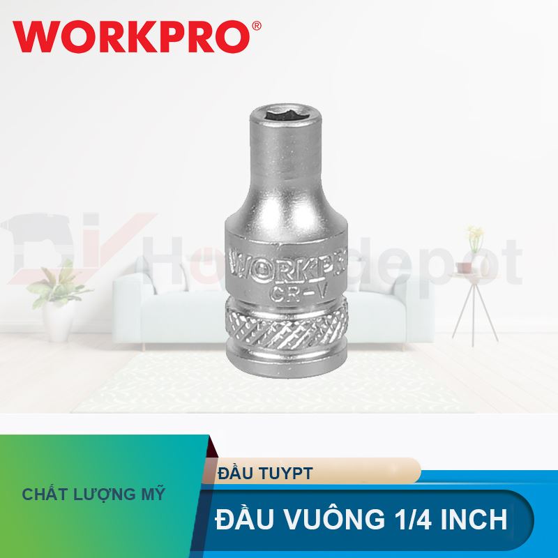 Đầu tuýp có đầu vuông 1/4 inch và đầu lục giác 6 cạnh Workpro