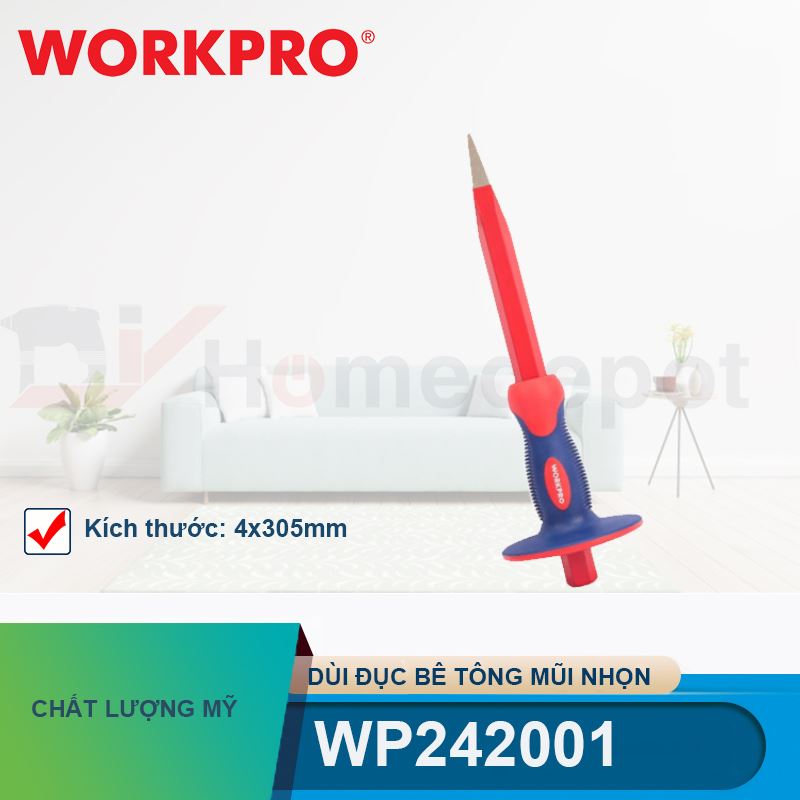 Dùi đục bê tông mũi nhọn, kích thước 4x305mm Workpro - WP242001