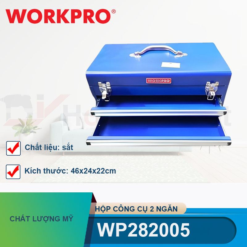 Hộp công cụ 2 ngăn bằng sắt kích thước 46x24x22cm Workpro - WP282005