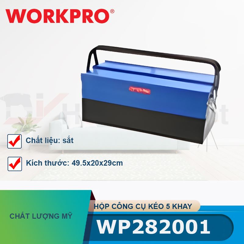 Hộp công cụ kéo 5 khây, bằng sắt, kích thước 49.5x20x29cm Workpro - WP282001