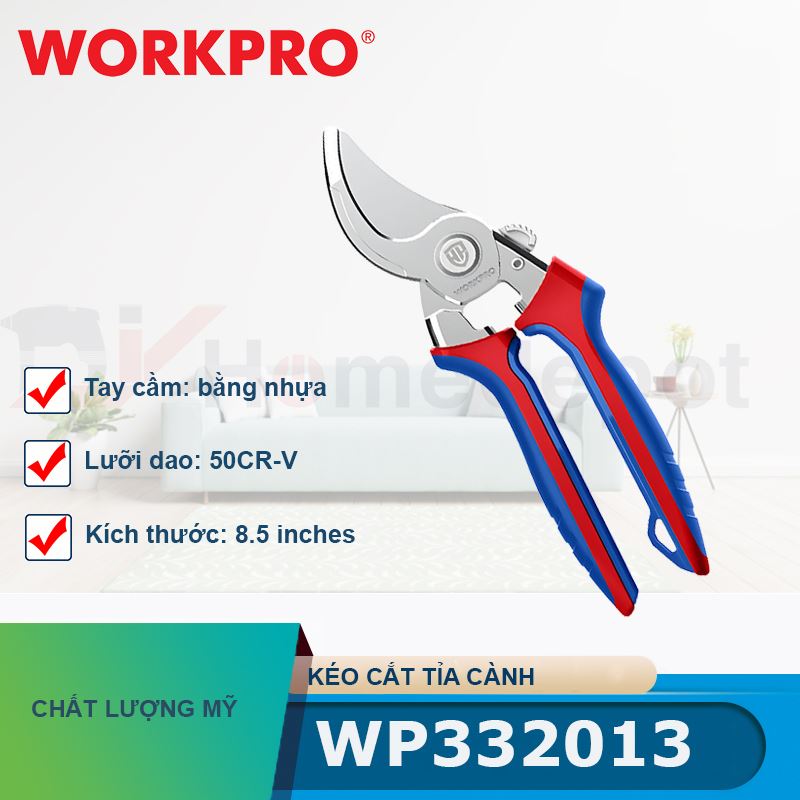 Kéo cắt tỉa cành, tay cầm bằng nhựa, lưỡi dao 50CR-V, kích thước: 8.5 inches Workpro - WP332013