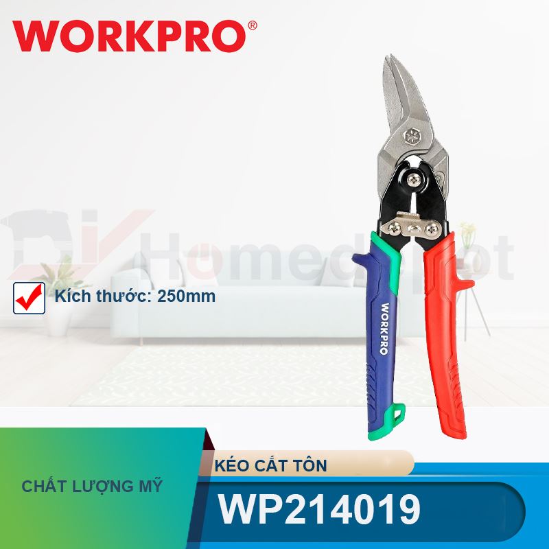 Kéo cắt tôn bằng thép mũi cong phải, thép rèn CR-MO 250mm (10inches) Workpro - WP214019