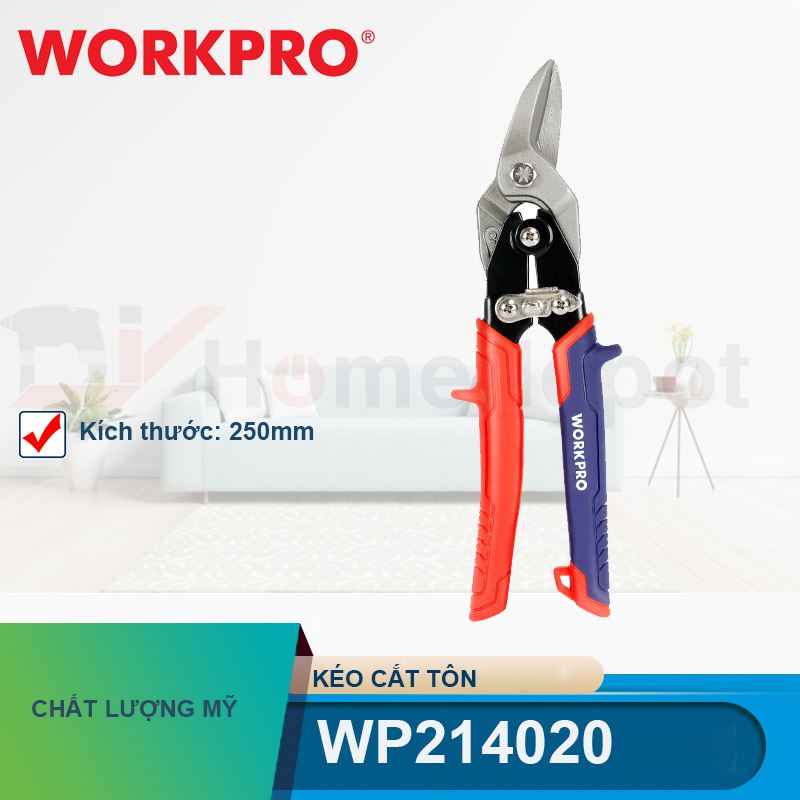 Kéo cắt tôn bằng thép mũi cong trái, thép rèn CR-MO 250mm (10inches) Workpro - WP214020