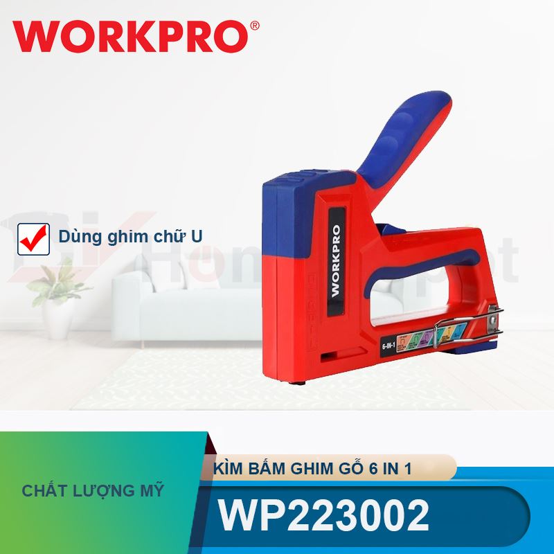 Kìm bấm ghim gỗ 6 in 1 sử dụng cho ghim bấm chữ U Workpro - WP223002