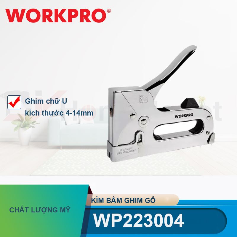 Kìm bấm ghim gỗ, sử dụng ghim bấm chữ U kích thước 4-14mm Workpro - WP223004