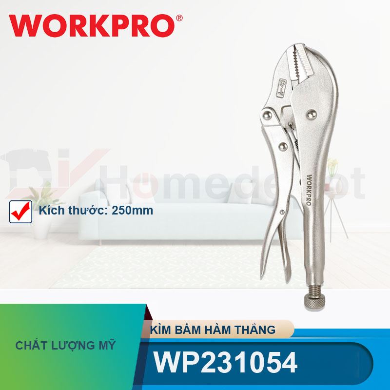 Kìm bấm hàm thẳng bằng thép CR-V 10 inch 250mm Workpro - WP231054