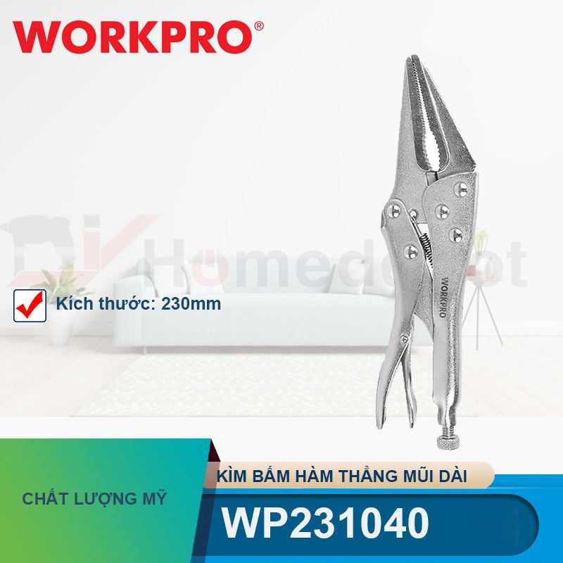 Kìm bấm hàm thẳng mũi dài bằng thép CR-V kích thước 9 inches (230mm) Workpro - WP231040