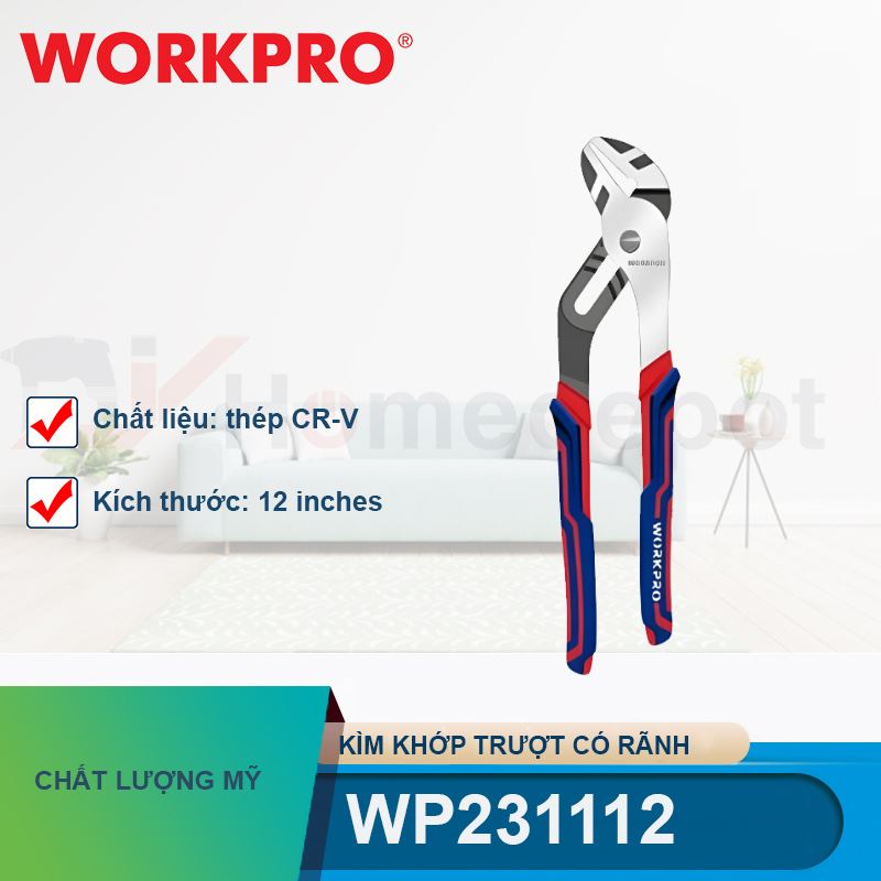 Kìm khớp trượt có rãnh bằng thép CR V, điều chỉnh được, kích thước 12 inches Workpro - WP231112