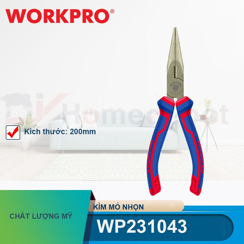 Kìm mỏ nhọn dài 8 inch 200mm  Workpro - WP231043