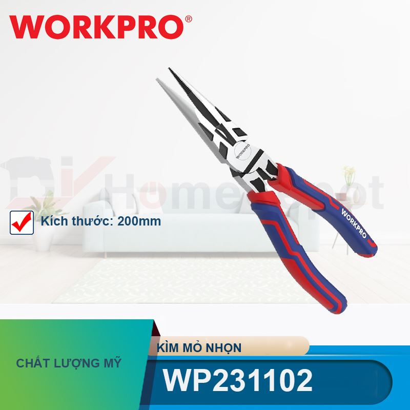 Kìm nhọn bằng thép CR-V 8 inch Workpro - WP231102