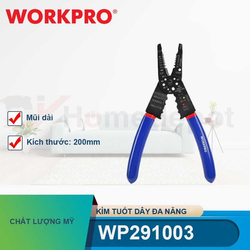 Kìm tuốt dây đa năng mũi dài, kích thước 200mm Workpro - WP291003