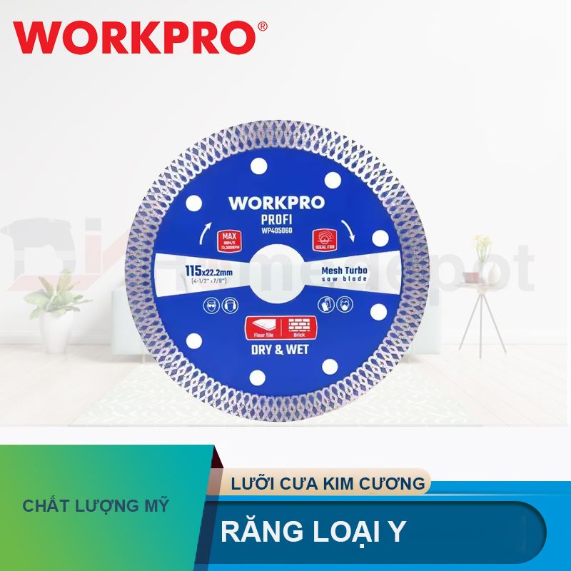 Lưỡi cưa đĩa cắt kim cương Turbo, răng loại Y siêu mỏng Workpro