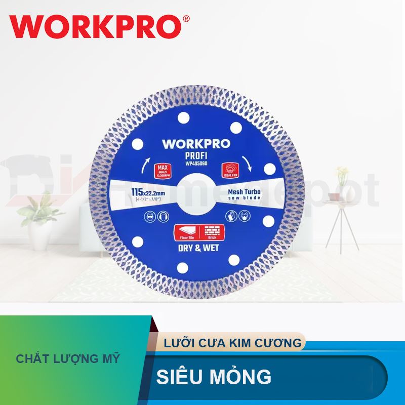 Lưỡi cưa đĩa cắt kim cương Turbo, răng lưới siêu mỏng Workpro