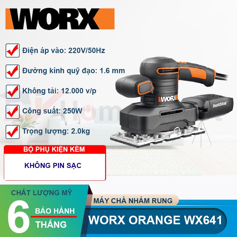 Máy chà nhám rung 250W Worx Orange WX641
