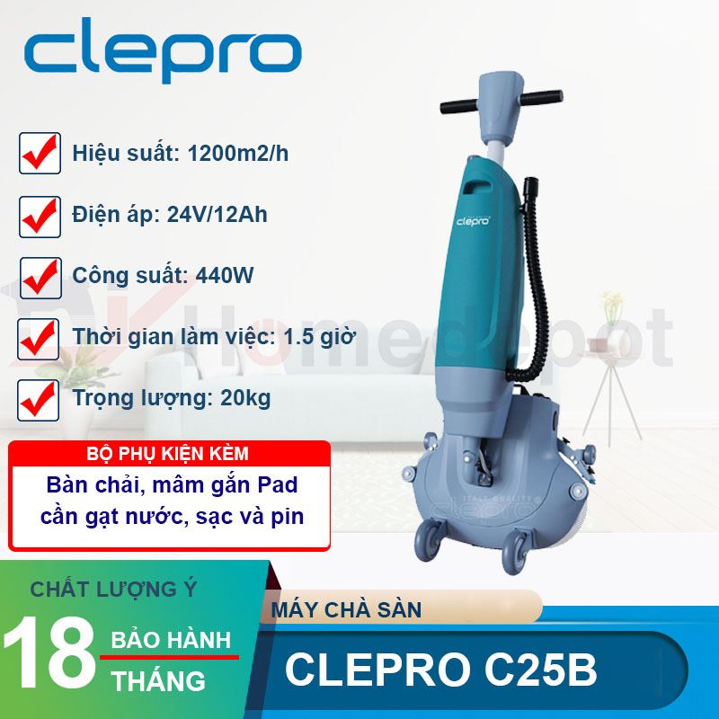 Máy chà sàn nhà xưởng liên hợp mini Clepro C25B
