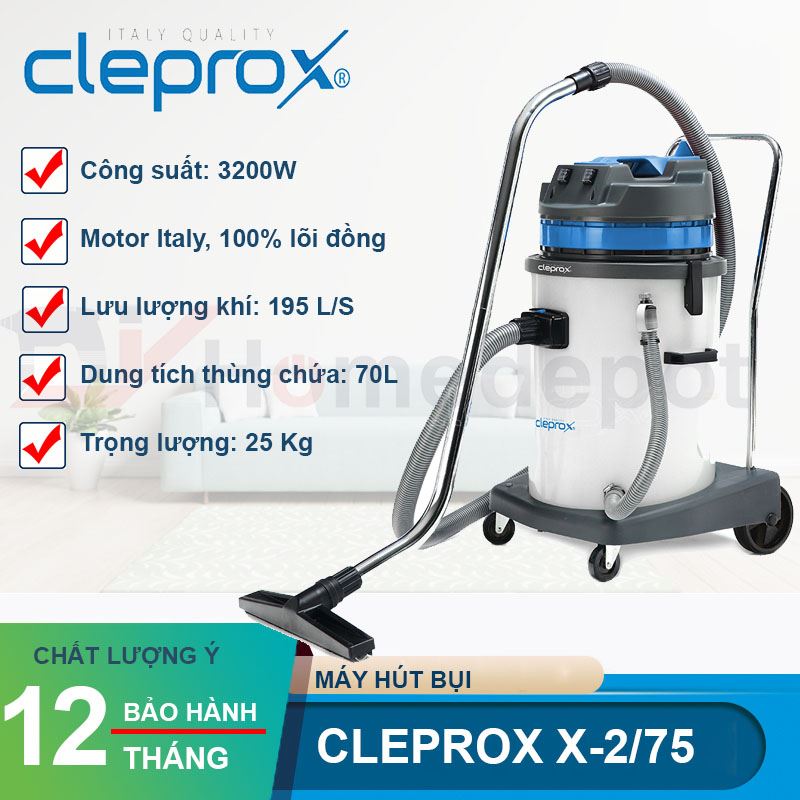 Máy hút bụi khô và ướt 70L CleproX X-2/75 (thùng nhựa)
