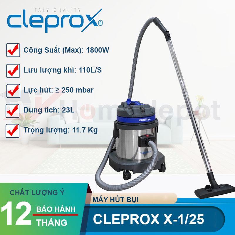 Máy hút bụi khô và ướt 23L CLEPROX X-1/25 (thùng inox)
