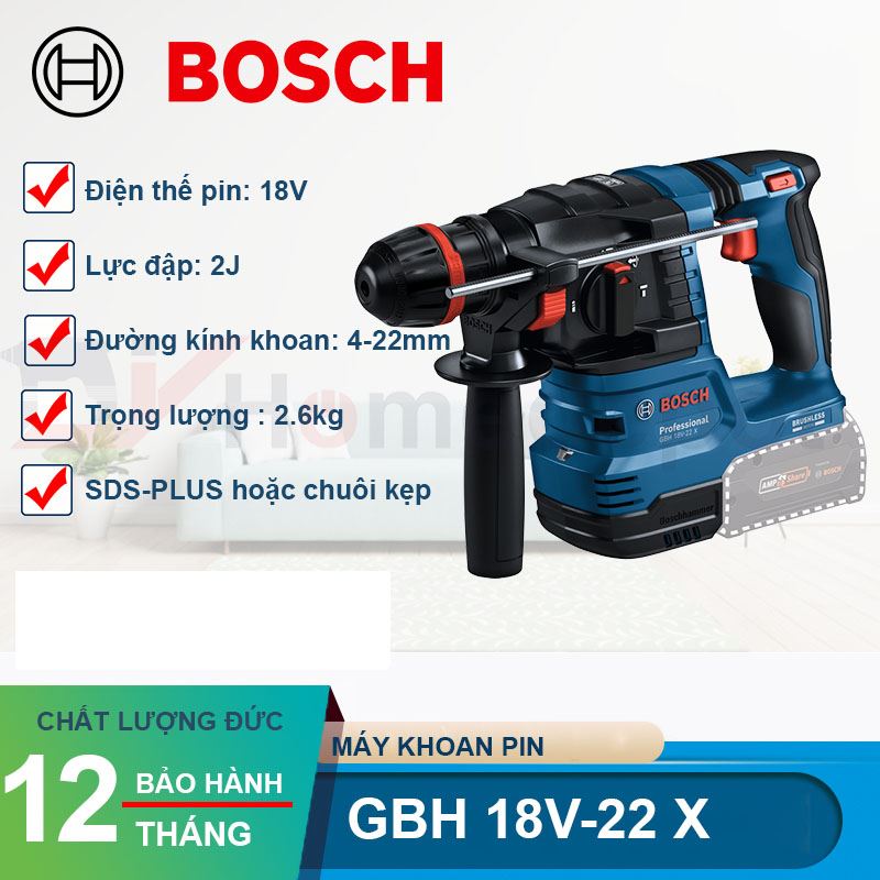 Máy Khoan Bê Tông Dùng Pin Bosch GBH 18V-22 X (Solo)