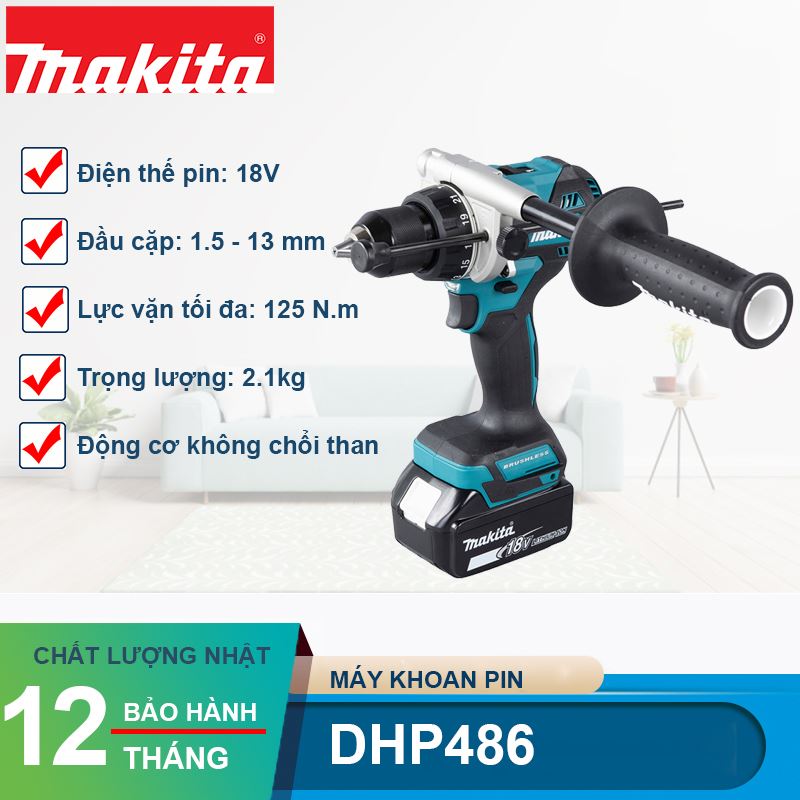 Máy khoan động lực dùng pin 18V Makita DHP486