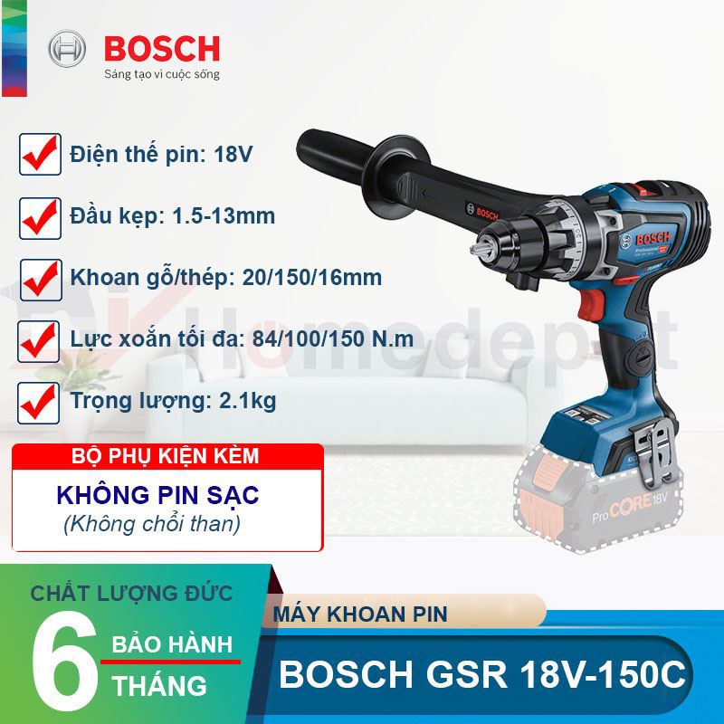 Máy khoan pin Bosch GSR 18V-150C (Solo)