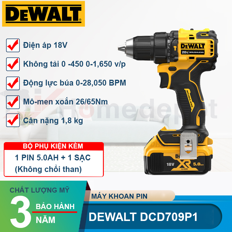 Máy khoan pin 18V Dewalt DCD709N/P1/P2