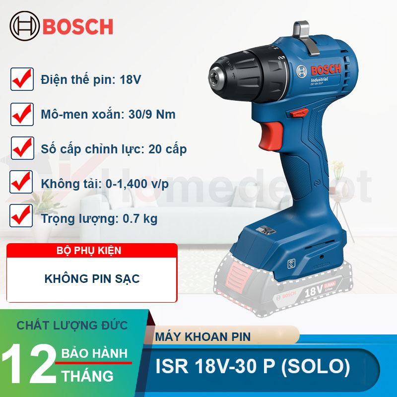 Máy khoan vặn vít dùng pin 18V Bosch ISR 18V-30P (Solo)