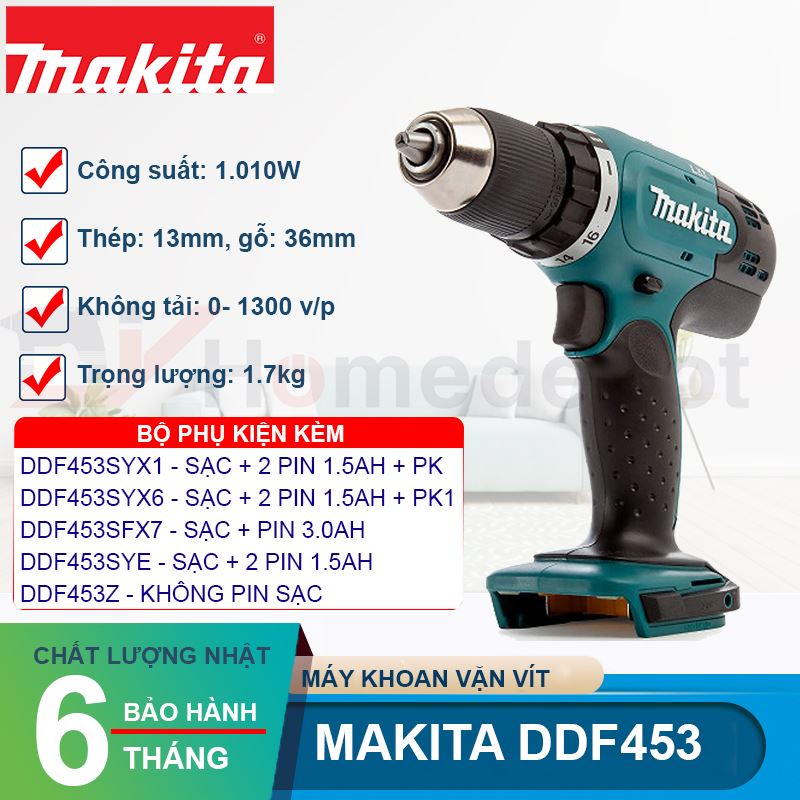 Máy khoan vặn vít dùng pin Makita DDF453 18V