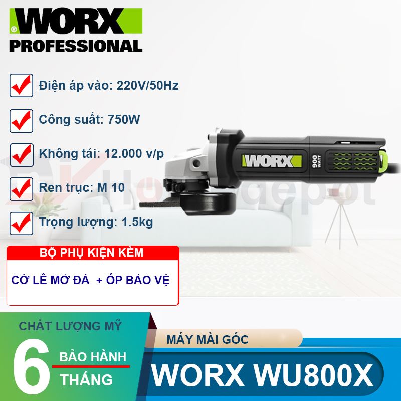 Máy mài góc 750W Worx WU800X (Công tắc đuôi)