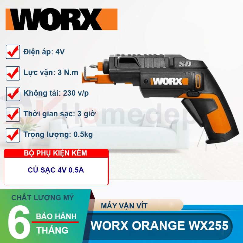 Máy vặn vít dùng pin 4V Worx Orange WX255