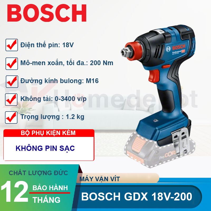 Máy vặn vít dùng pin Bosch GDX 18V-200 (Solo)