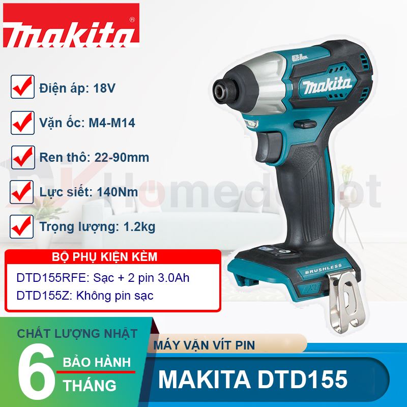 Máy vặn vít dùng pin Makita DTD155Z 18V