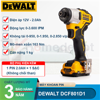 Máy vặn vít pin Dewalt DCF801D1 12V