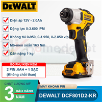 Máy vặn vít pin Dewalt DCF801D2-KR 12V