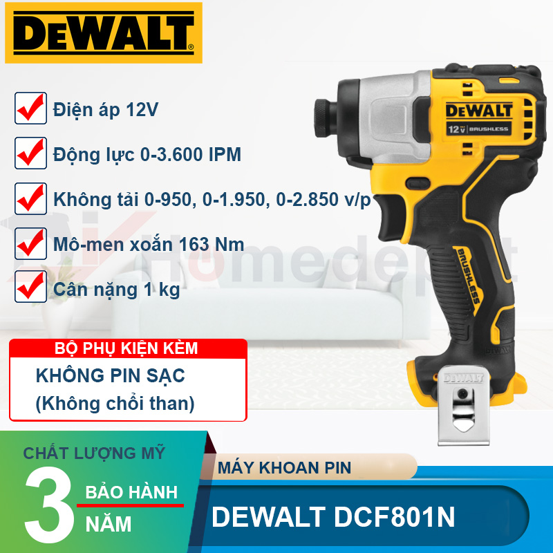 Máy vặn vít pin 12V Dewalt DCF801N/D1/D2