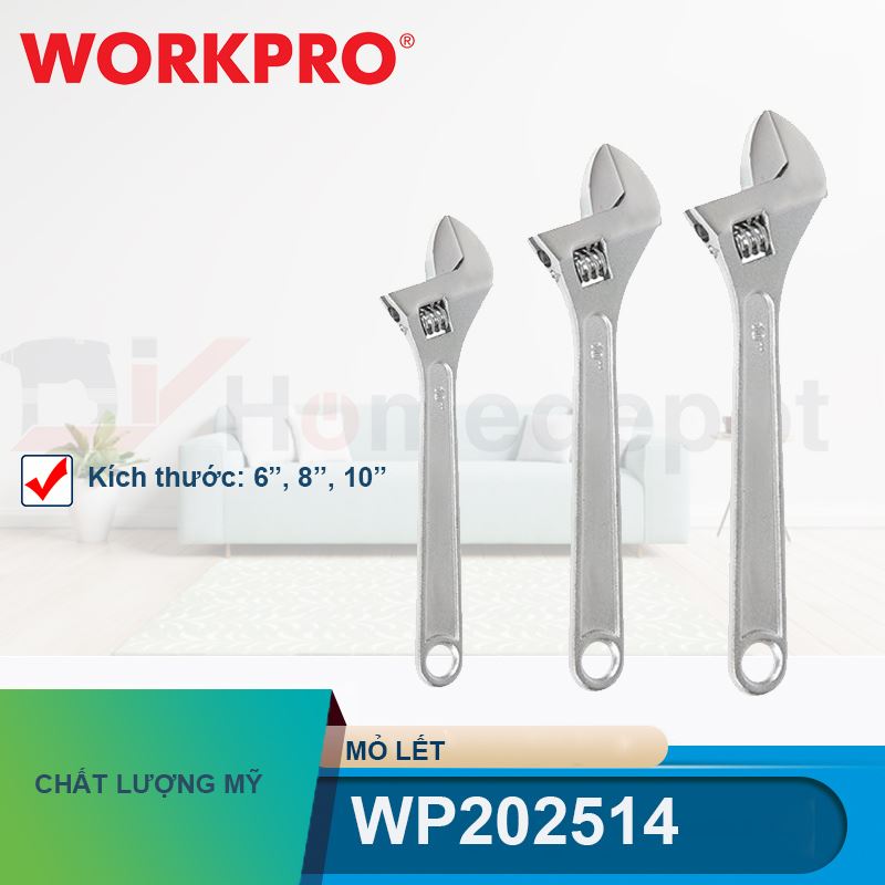 Mỏ lết (Cờ lê điều chỉnh được) bộ 3 cái 6 inch, 8 inch, 10 inch Workpro - WP202514