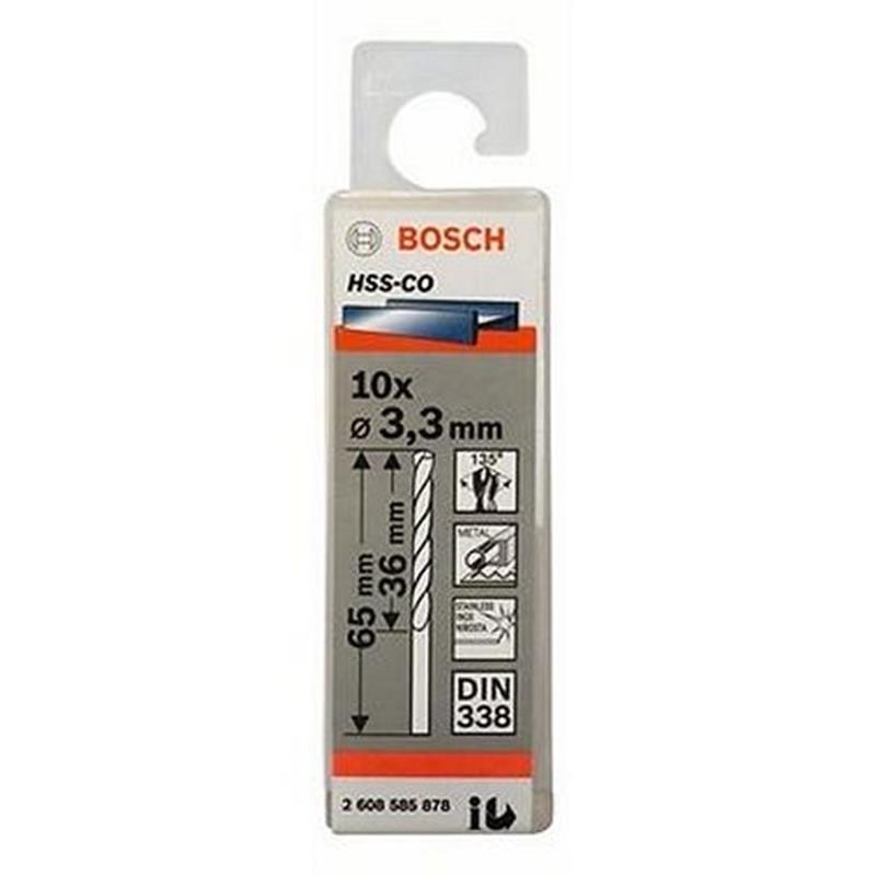 Hộp 10 Mũi khoan sắt và inox HSS-Co Bosch 3.3mm 2608585878