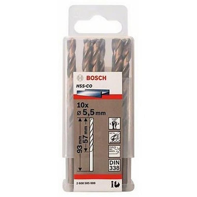 Hộp 10 Mũi khoan sắt và inox HSS-Co Bosch 5.5mm 2608585888