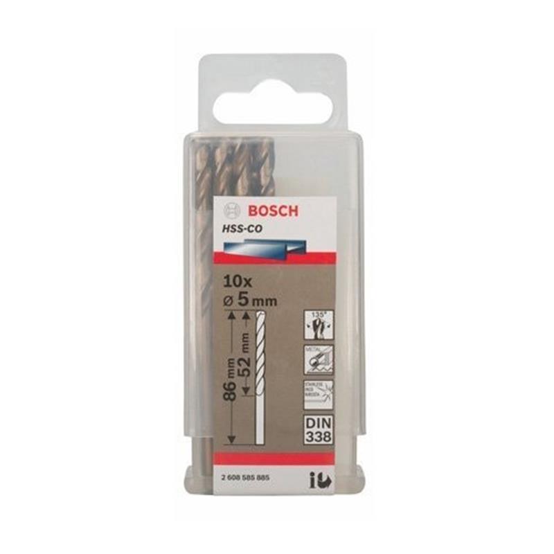 Hộp 10 Mũi khoan sắt và inox HSS-Co Bosch 5mm 2608585885
