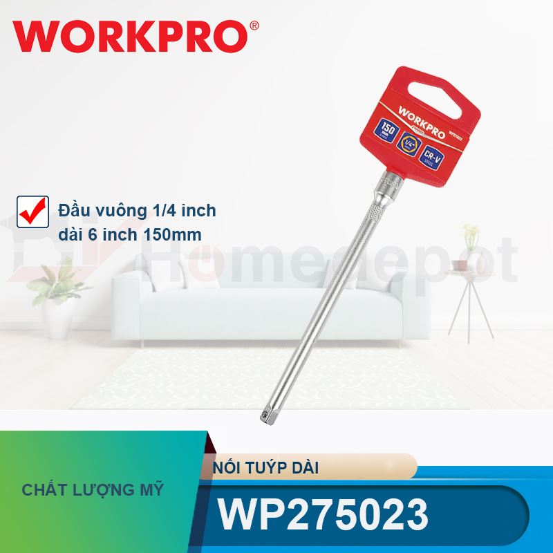 Nối tuýp dài có đầu vuông 1/4 inch dài 3 inch 75mm Workpro - WP275021