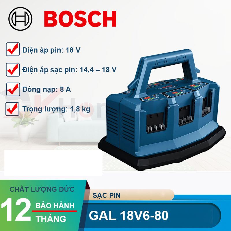 Sạc pin GAL 18V6-80 Bosch 1600A01U9L (14.4V, 18V)