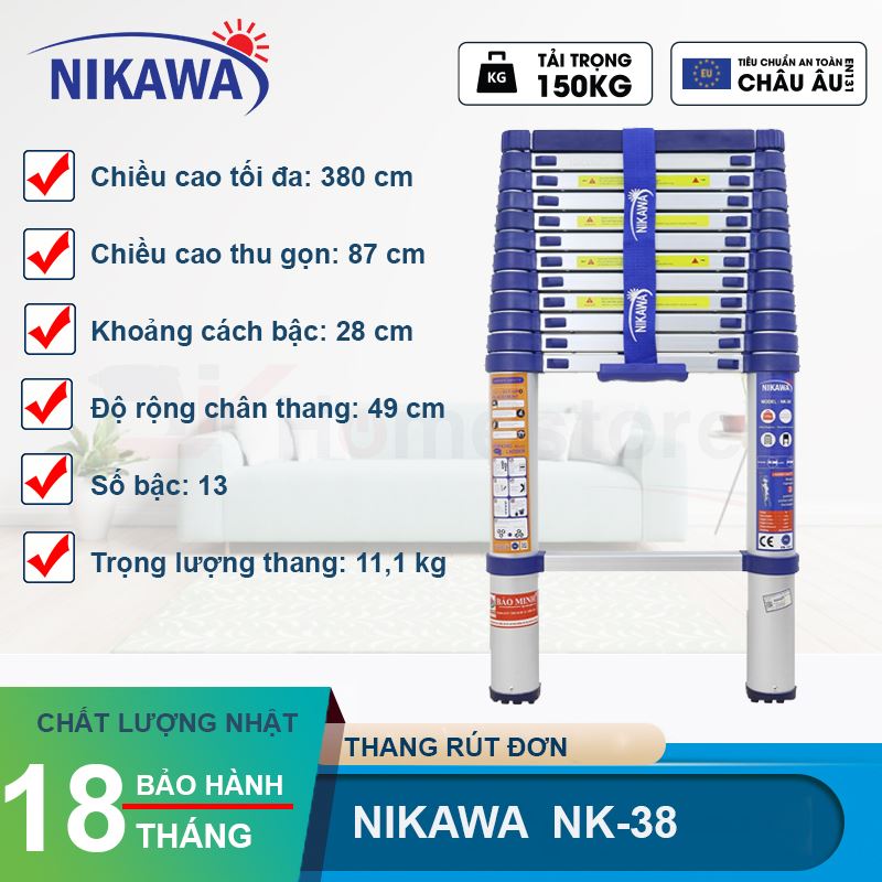 Thang nhôm rút đơn Nikawa NK-38