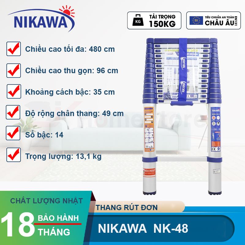 Thang nhôm rút đơn Nikawa NK-48