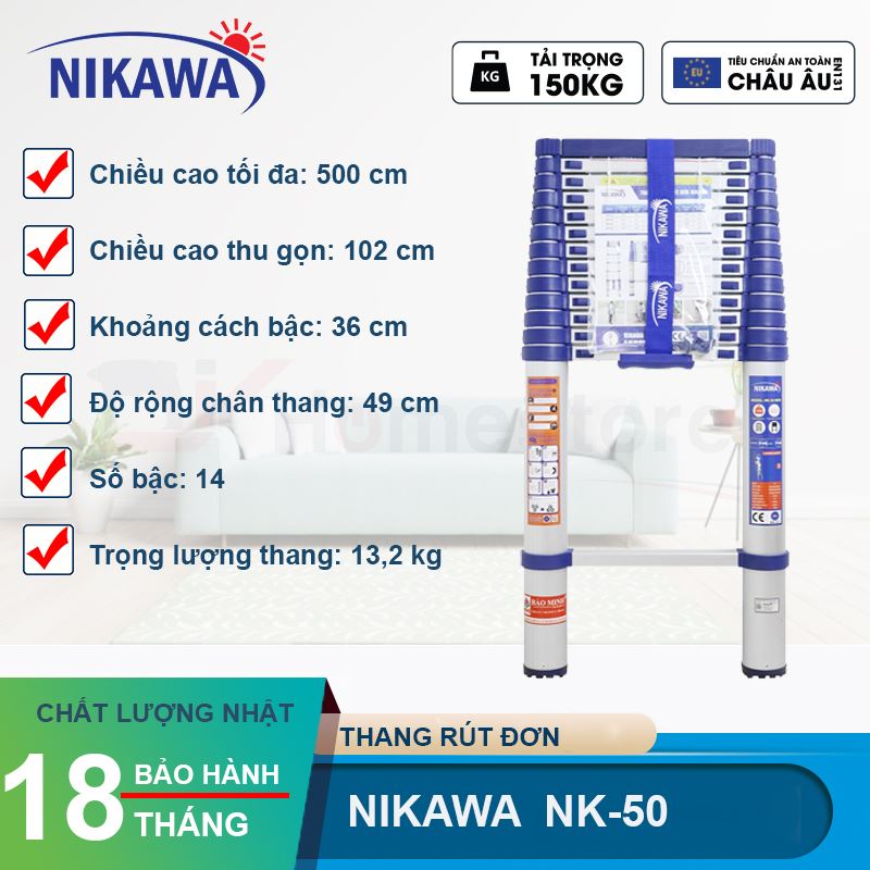 Thang nhôm rút đơn Nikawa NK-50