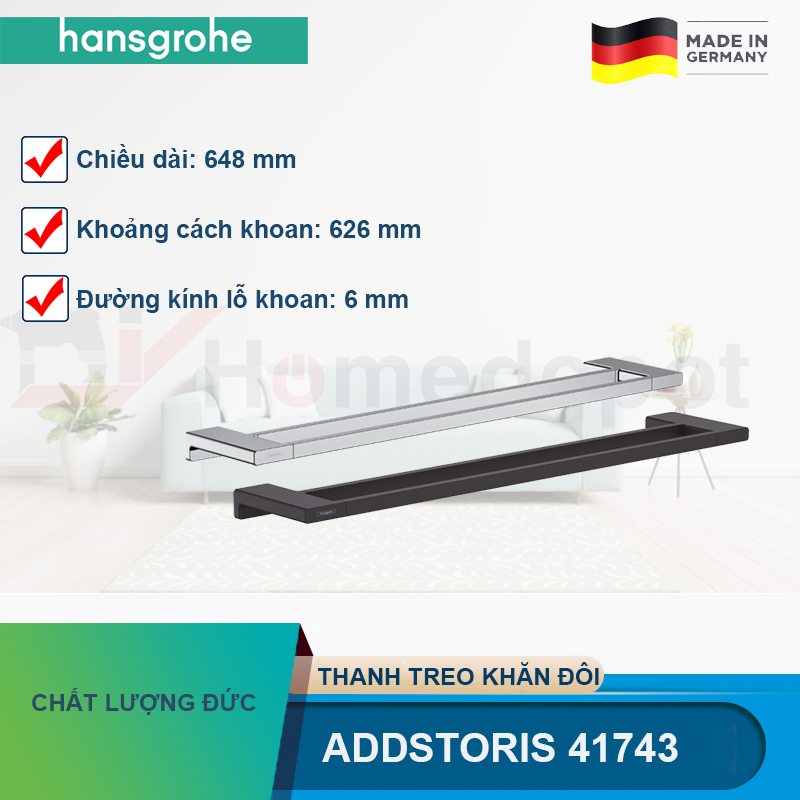 Thanh treo khăn đôi HANSGROHE AddStoris 41743