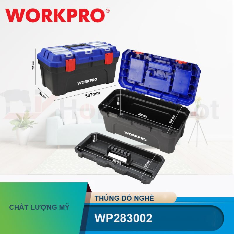 Thùng đồ nghề bằng nhựa, kích thước 500mm (20 inches) Workpro - WP283002