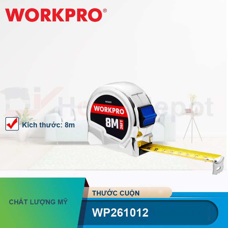 Thước cuộn mạ crom 8Mx25mm Workpro - WP261012