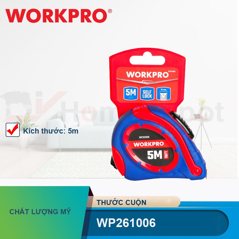 Thước cuộn thép tự khóa 5Mx19mm Workpro - WP261006