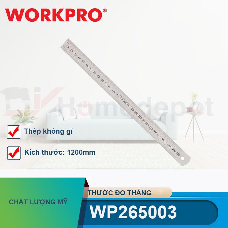 Thước đo thẳng thép không gỉ, kích thước 1200mm (48 inches) Workpro - WP265003