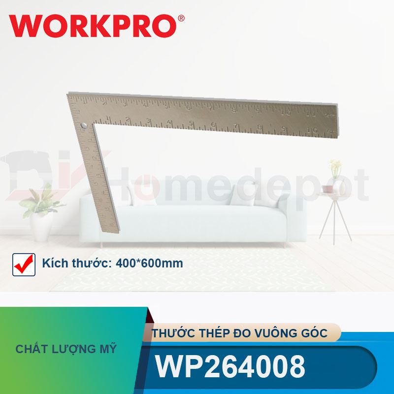 Thước thép đo vuông góc, kích thước 400*600mm Workpro - WP264008